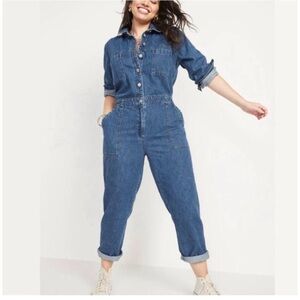 Old Navy Long-Sleeve Medium-Wash Utility Jean Jumpsuit